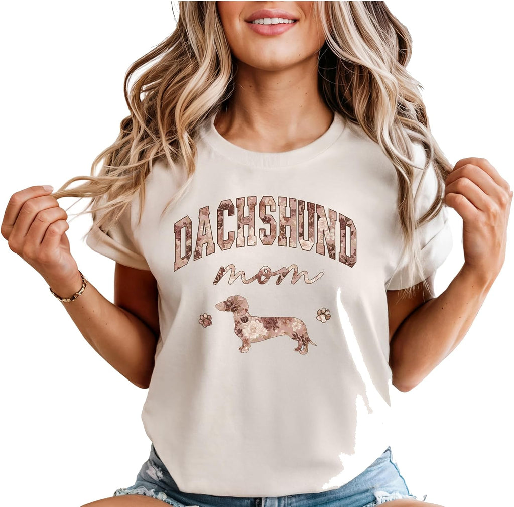 Dachshund Mom Shirt, Floral Dog Lover Sweatshirt, Cute Wiener Dog T-Shirt Gift for Dachshund Mama Multi