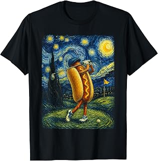 Golf Starry Night Hot Dog Art T-Shirt