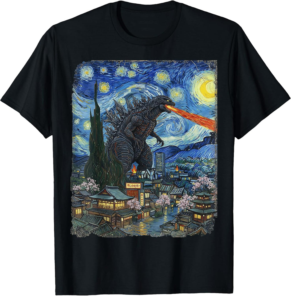 Kaiju Monster Japanese Vangogh starrynight Vintage T-Shirt