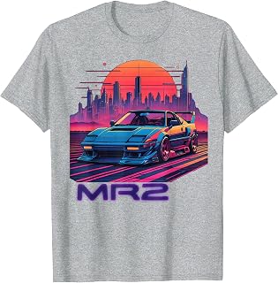 Neon Dreams: 90s Japanese Sports Car MR2 in Cyberpunk City T-Shirt