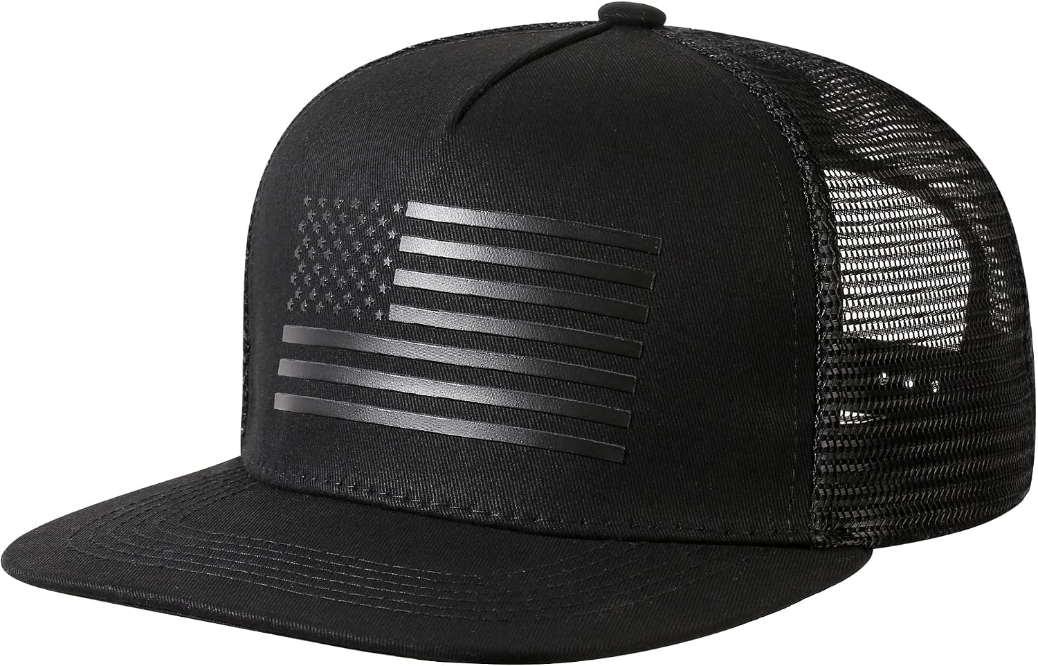 Baseball Cap, Snapback Trucker Hat for Men & Women with American Flag and Adjustable, Breathable Mesh, Flat Bill Hats