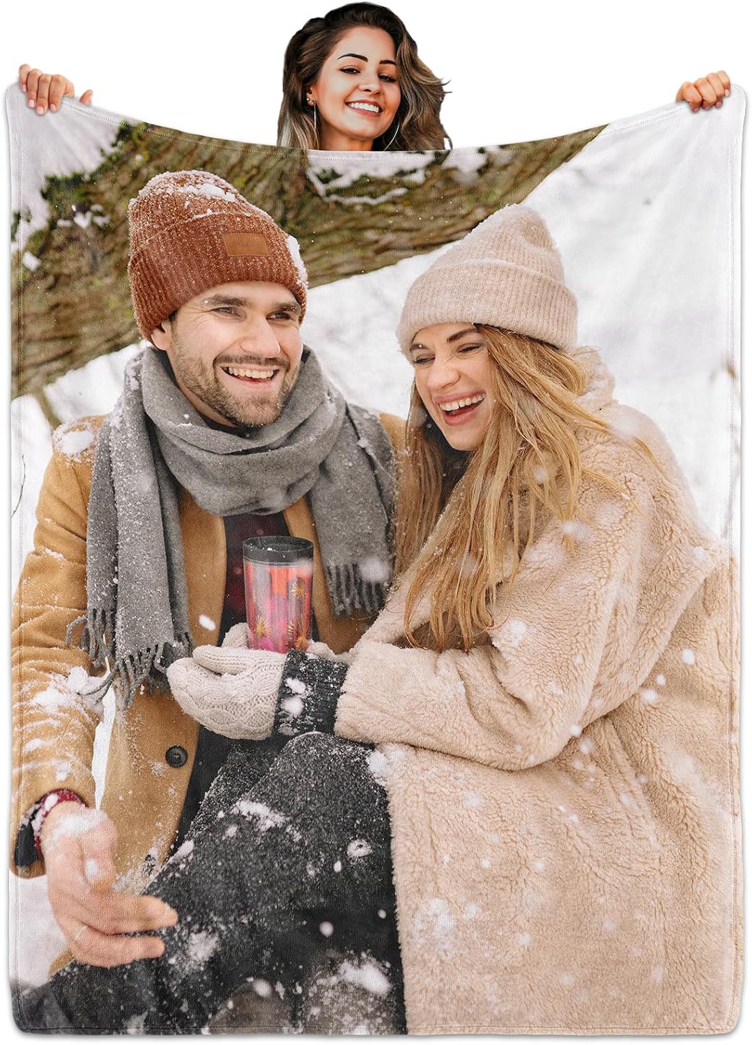 Custom Blanket with Picture Text, Personalized 1 Photo Blanket, HD Printing Customized Flannel Throw Blanket Gifts for Mom Dad Couple Girlfriend Boyfriend Wife Husband Valentines Gift