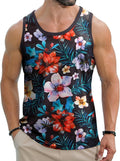 Men's Hawaiian Tank Tops Tropical Funky Floral Beach Tops Sleeveless Basic T-Shirt Breathable Aloha Tee Summer