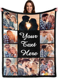 Ship Next Day Custom Blanket with Photos for Adult Kids, Personalized Throw Blanket with Picture Text, Customize Blanket, Photo Gifts for Mom Dad Couple Girlfriend Boyfriend Wife