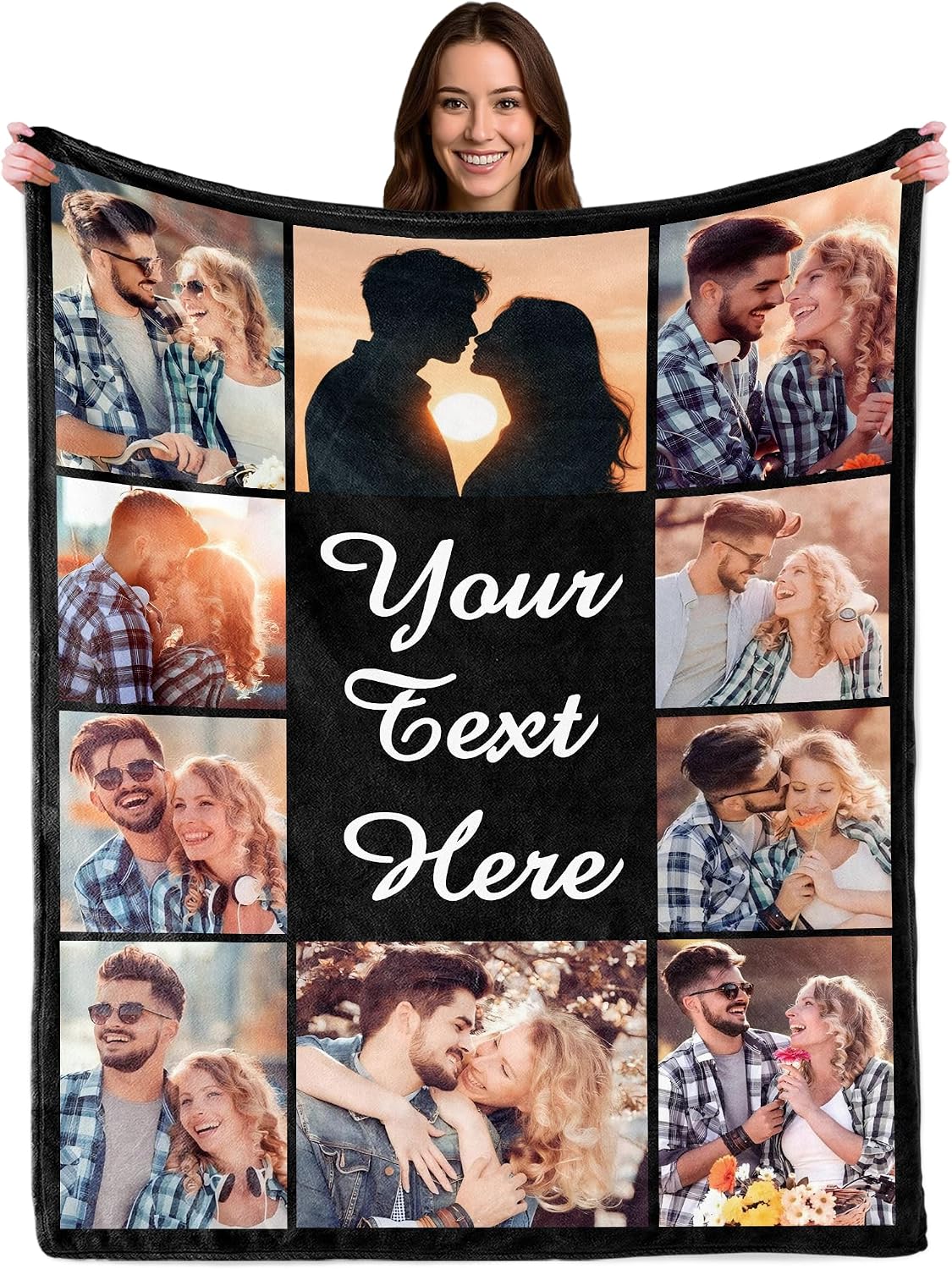 Ship Next Day Custom Blanket with Photos for Adult Kids, Personalized Throw Blanket with Picture Text, Customize Blanket, Photo Gifts for Mom Dad Couple Girlfriend Boyfriend Wife