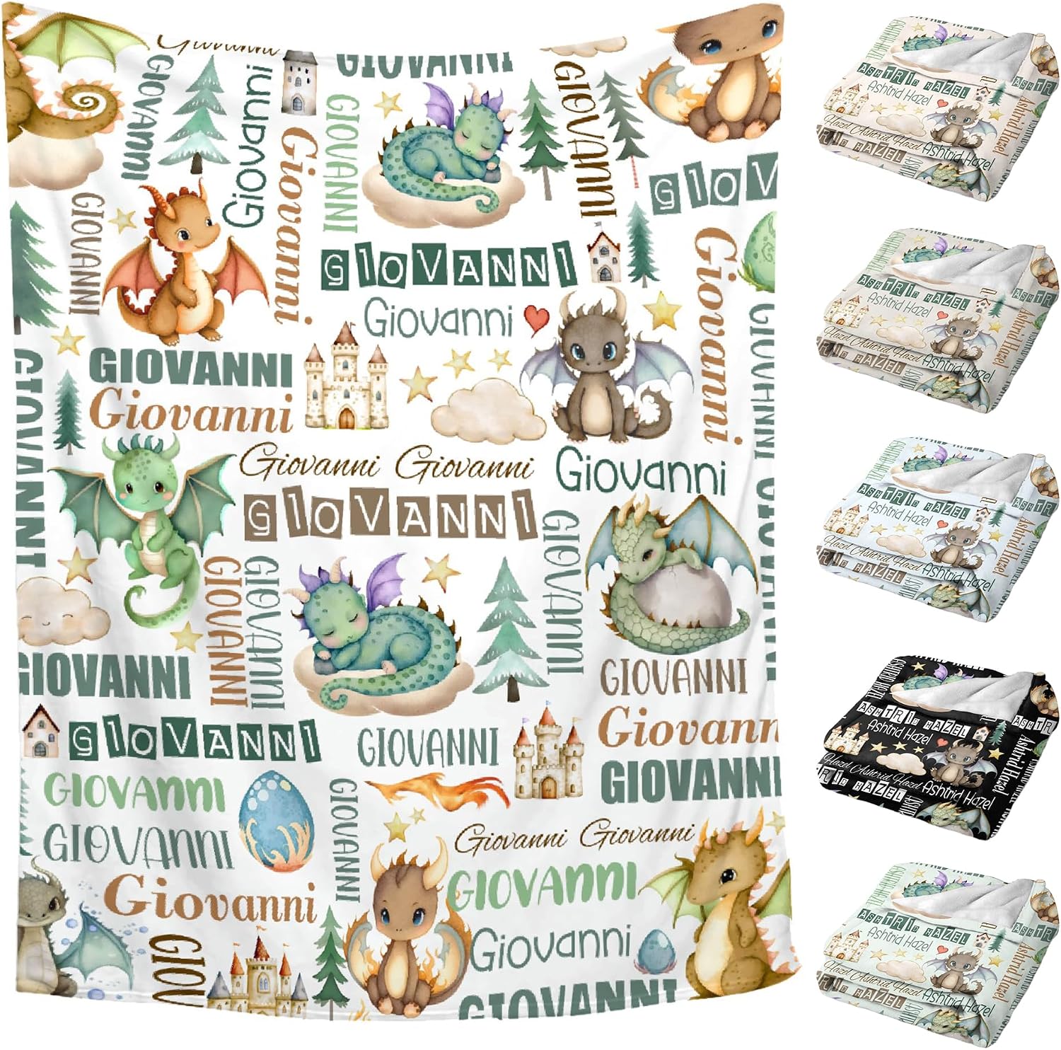 Personalized Baby Blanket for Girls Boys Dragon Custom Baby Blanket with Name Swaddle Blanket for Toddlers Infants Kids Shower Newborns Nursery Stroller Crib Decor Throw Birthday Gift