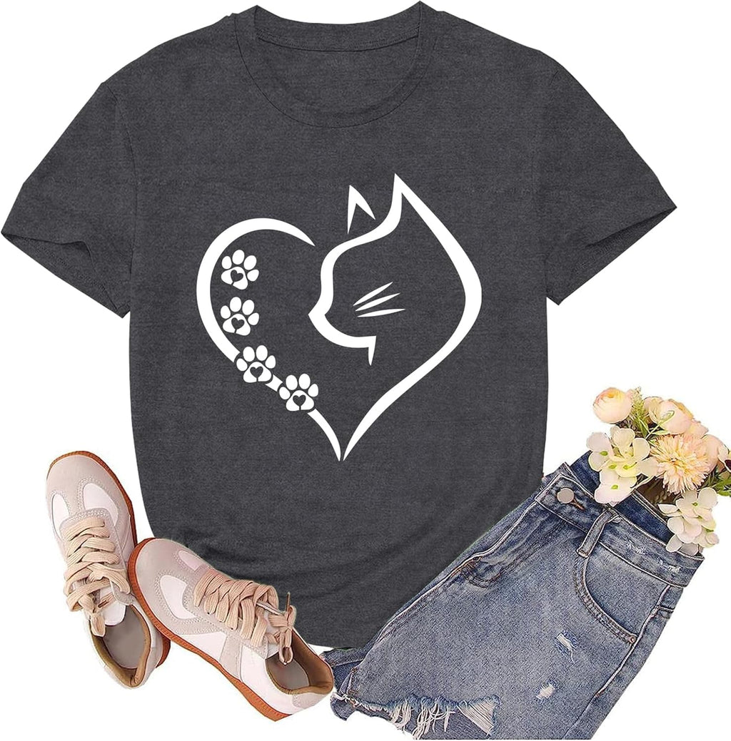 Cat Shirts for Women Cat Mom Tshirts Pet Lover Shirt Cats Paw Print Tee Tops