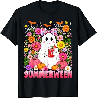 Funny Summerween Ghost Coquette Halloween Summer Floral Kids T-Shirt