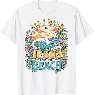 All I Need is Jesus and The Beach Retro Christian Summer T-Shirt