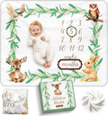 Baby Milestone Blanket Woodland, 50" x 40" Thick Soft Flannel, Gender Neutral, Includes 2 Custom Shaped Markers, Premium Gift Box, Ideal for Monthly Baby Photos and Keepsake Gift