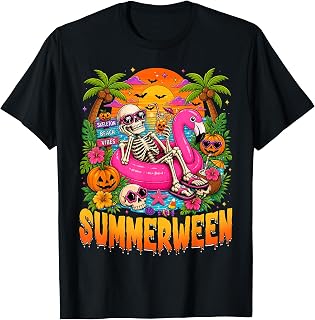 Summerween Spooky Summer Skeleton Halloween Beach Vacation T-Shirt