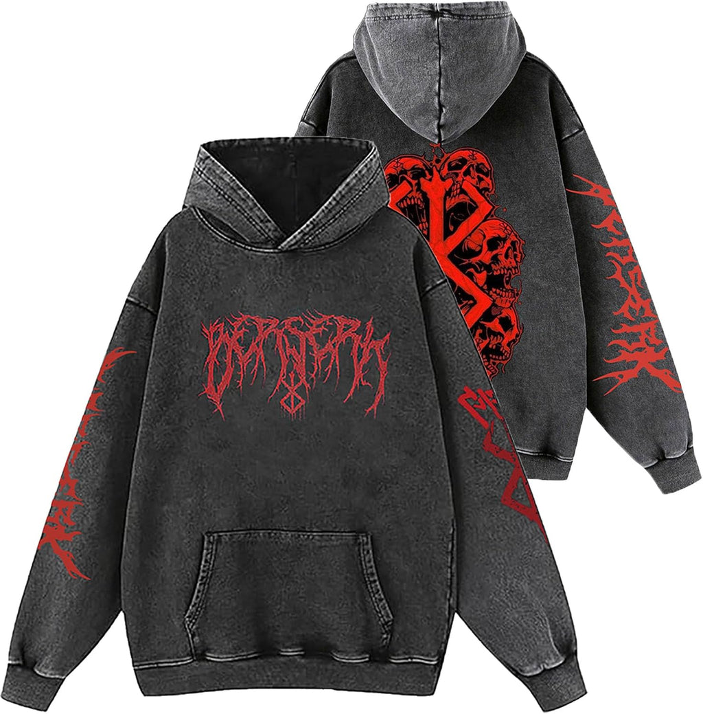 Unisex Anime Washed Hoodie Cosplay Costume Men Vintage Sweatshirts Long Sleeve Casual Hooded Pullover for Women