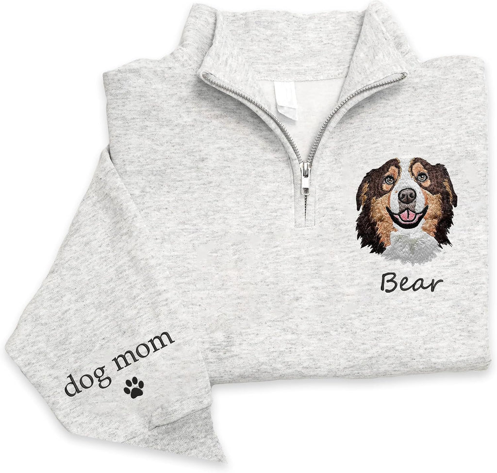 Personalized Embroidery Sweatshirt With Dog Photo for Women, Custom Dog Mom Sweatshirt, Dogs Mom Gifts