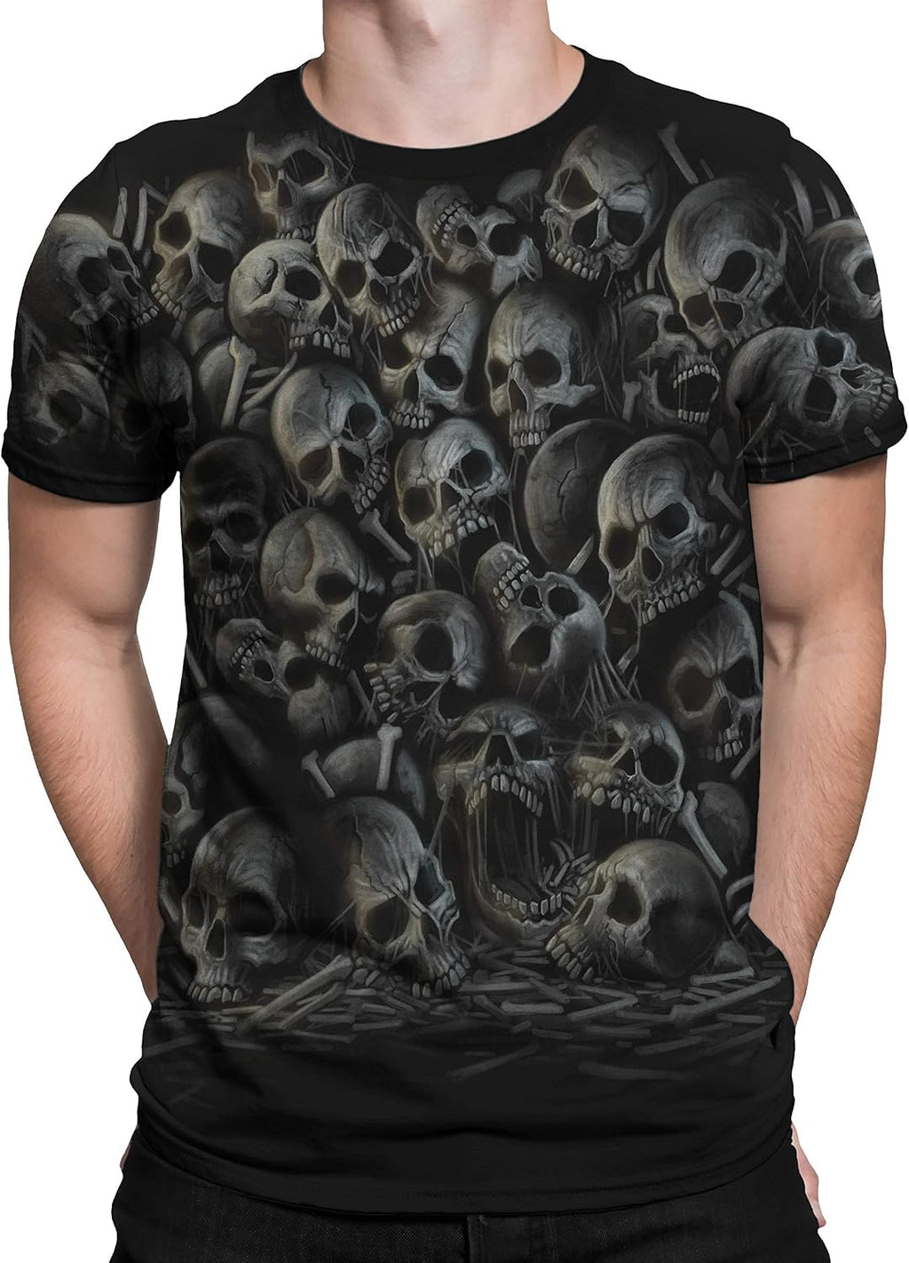 Unisex Adult All Over Skulls Dark Fantasy Short Sleeve T-Shirt