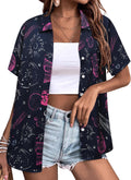 Womens Space Button Down Shirts Funny Astronaut Universe Planet Solar System Galaxy Graphic Tees Tshirt Blouse