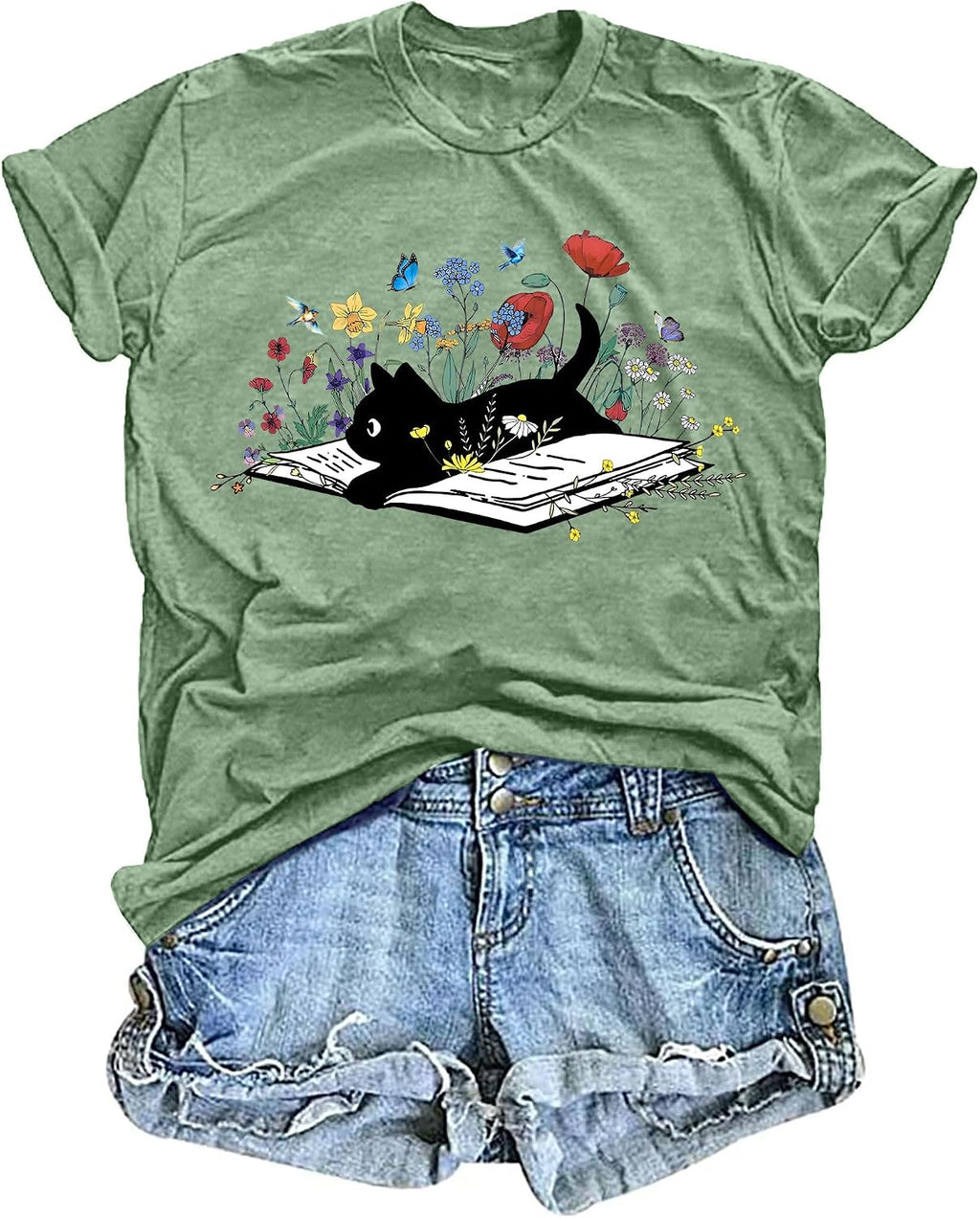 Cat Shirts for Women: Cat Mom T-Shirt Flower Graphic Tees Animal Lover Gifts Casual Short Sleeve Tops