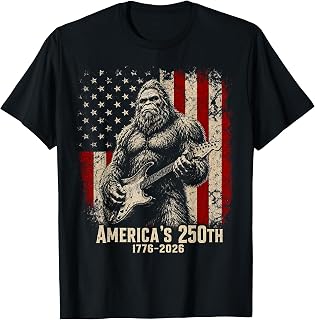 Bigfoot Sasquatch Playing Guitar 250 Years American USA Flag T-Shirt
