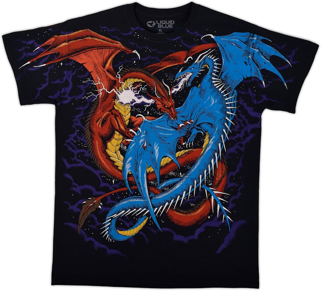 Men's Liquid Blue Fantasy Dueling Dragons All Over Print T-Shirt
