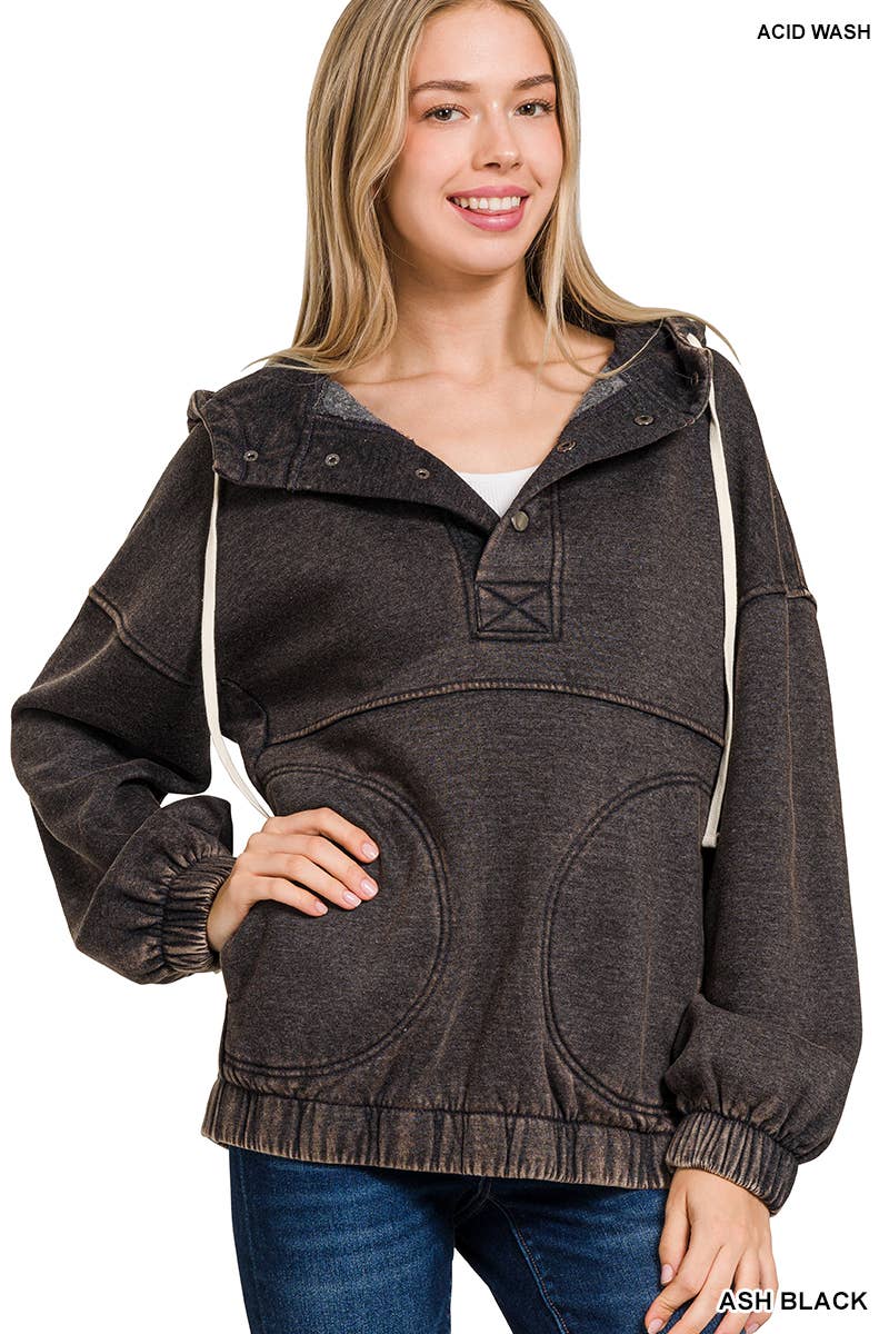 Acid Wash Oversize Sweatshirt Hoodie - Zenana
