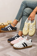 Polka Dot Print Pu Leather Color Block Casual Sneakers