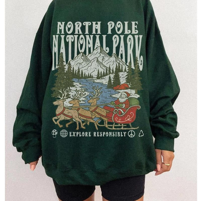 90s Santa National Parks Sweatshirt North Pole Crewneck Respect the Local Wildlife jumper Hiking Clothes Wanderlust Shirt Vintage Christmas