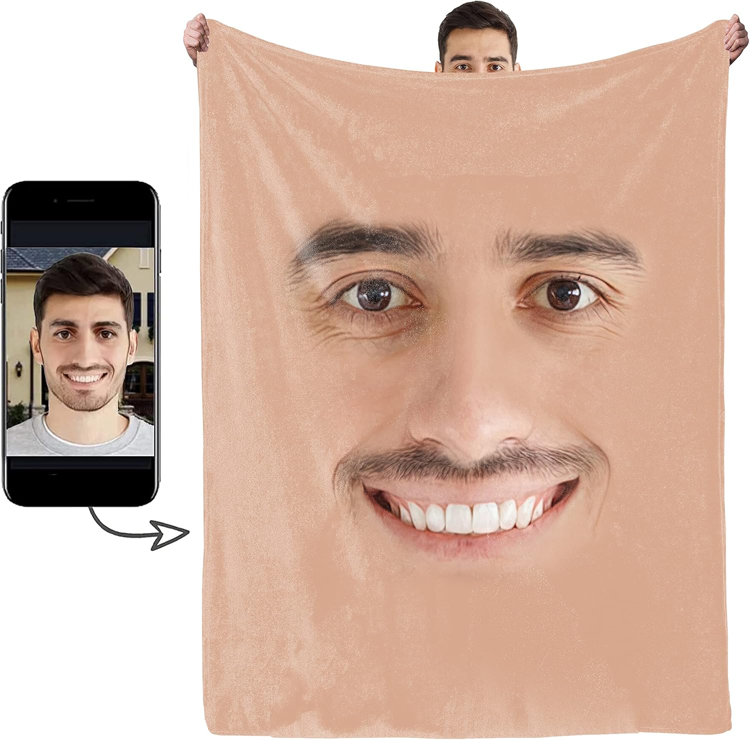 Custom Face Photo Blanket, Personalized Facial Features Blanket, Funny Face Throw Blanket for Couch, Bed, Sofa Warm and Cozy for All Seasons Gift for Valentine Spouse, Gag Gift