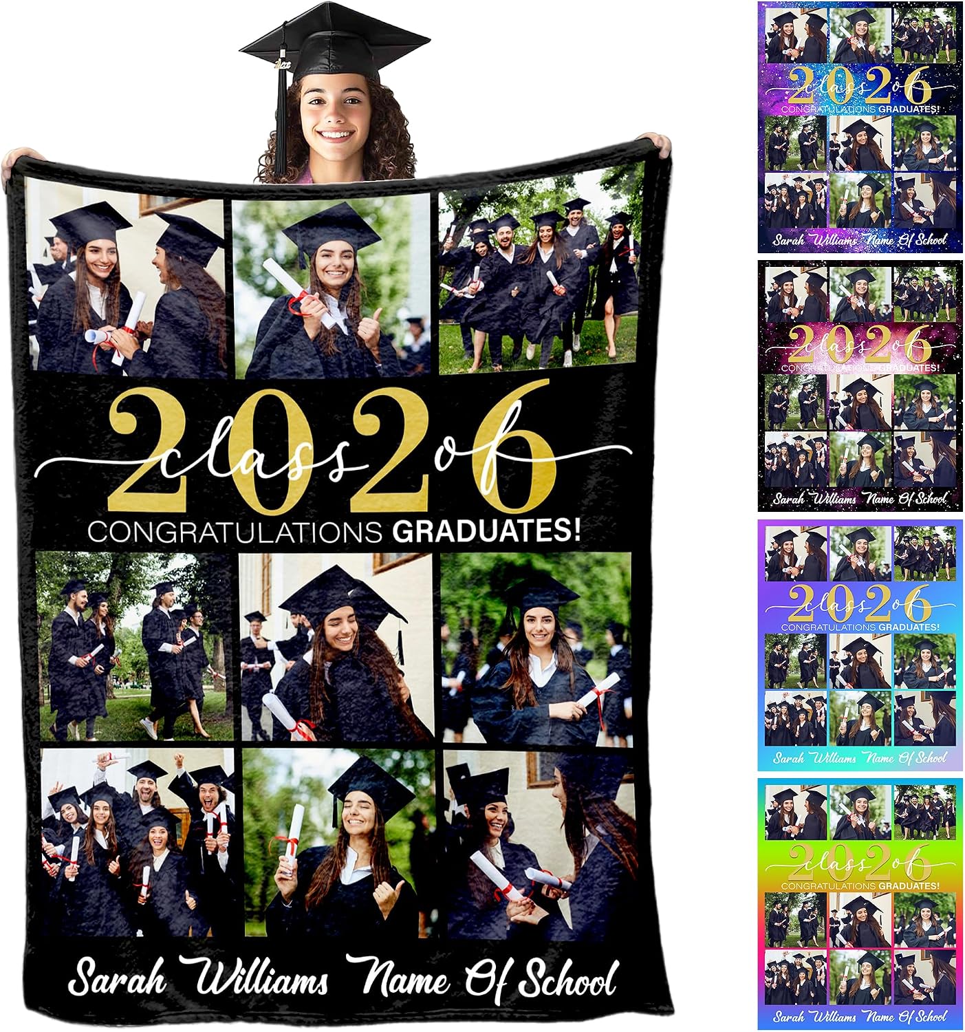 Custom Graduation Blanket 2026 Customized Blankets Custom Blanket Memorial Gift with Photo Text Graduation Gifts for Best Friends, 8 Sizes