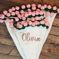 Rose Flower Blanket with Embroidered Name, Personalized Pink Crochet Bouquet Throw Blanket for Women, Custom Christmas Valentine's Day Gift for Girlfriend, Birthday for Mom