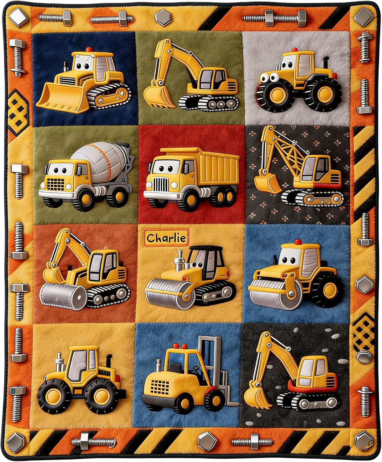 Personalized Truck Blankets for Kids, Construction Blanket for Boys, Custom Dump Truck Excavator Bulldozer Throw Cozy Fleece Blanket for Toddler, Christmas Birthday Gifts for Toddler Vehicles Lover