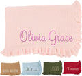 Personalized Baby Blanket for Newborn Girls, 30x40in Pink Custom Knitting with Name Embroidery, Embroidered Knitted Baby Ruffled Knit Blanket, Custom Gifts for Newborn Girls