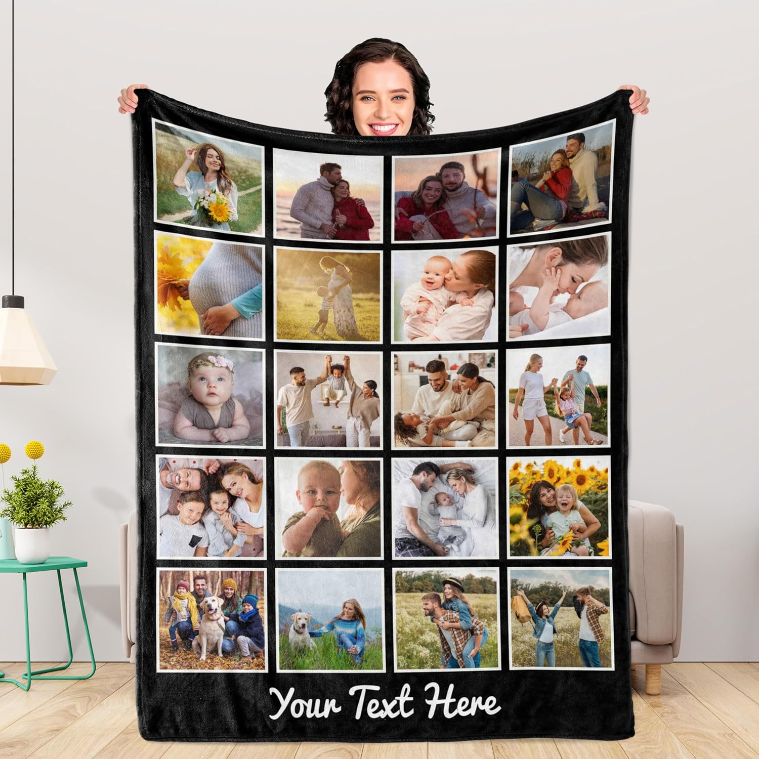 Personalized Blankets and Throws Custom Blankets with Photo Text Customized 1-20 Pictures Blanket for Couple Mom Dad Friend Personalized Gifts for Birthday Christmas Wedding Anniversary Made in USA