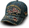 USA 250th Anniversary Baseball Cap,1776-2026 American Flag Vintage Washed Distressed Embroidered Adjustable Baseball Caps for Men Women Blue