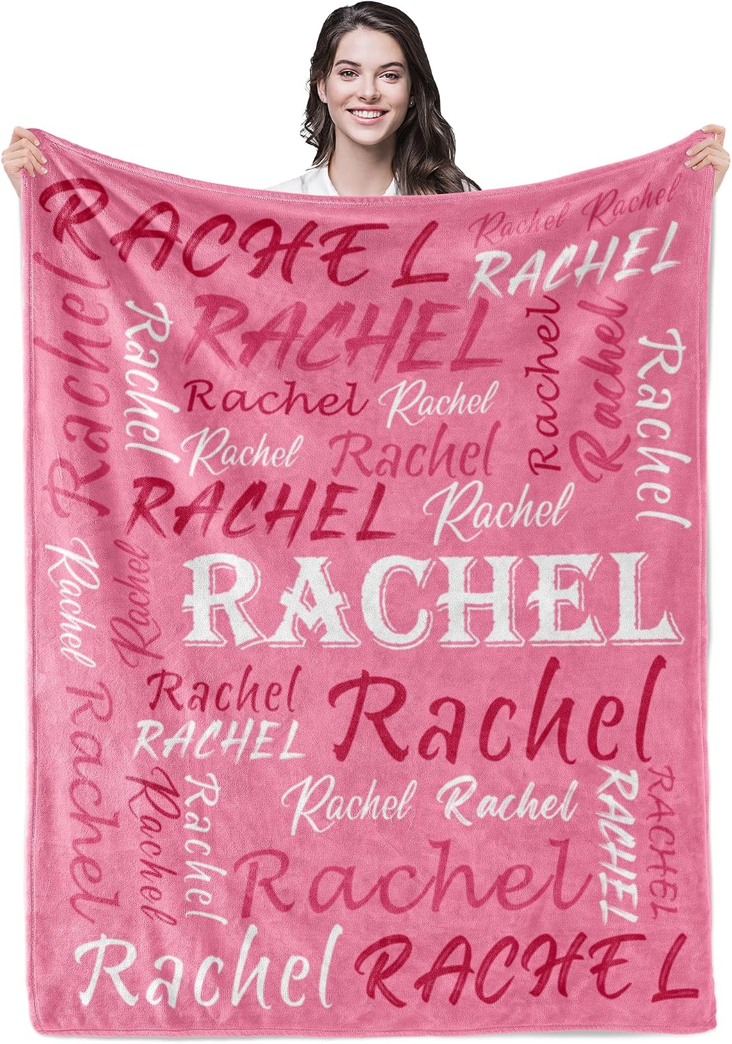 Personalized Pink Theme Fleece Throw Blanket, Soft Flannel, Custom Name for Men, Women, Kids - Perfect for Birthday, Christmas, Valentine's Day