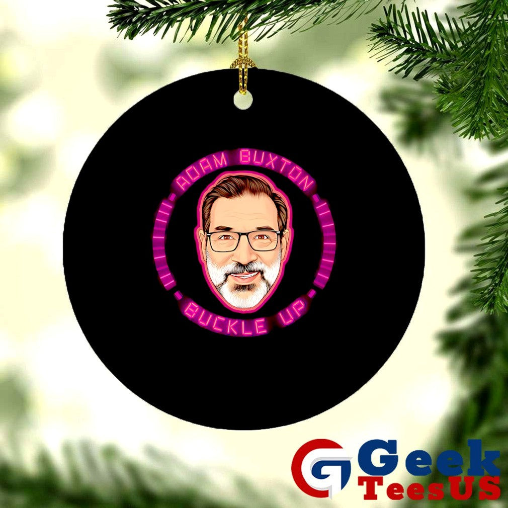 Adam Buxton buckle up big head shirt