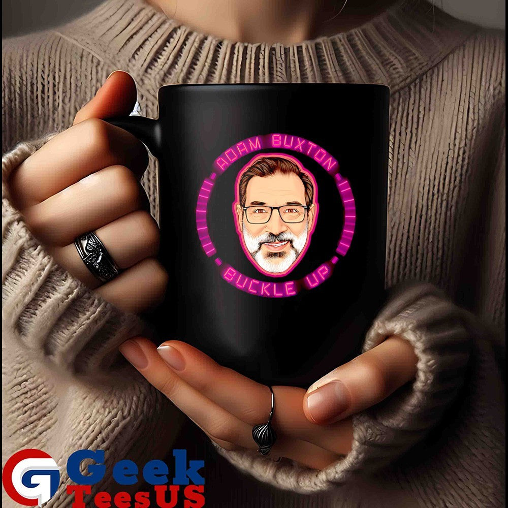 Adam Buxton buckle up big head shirt