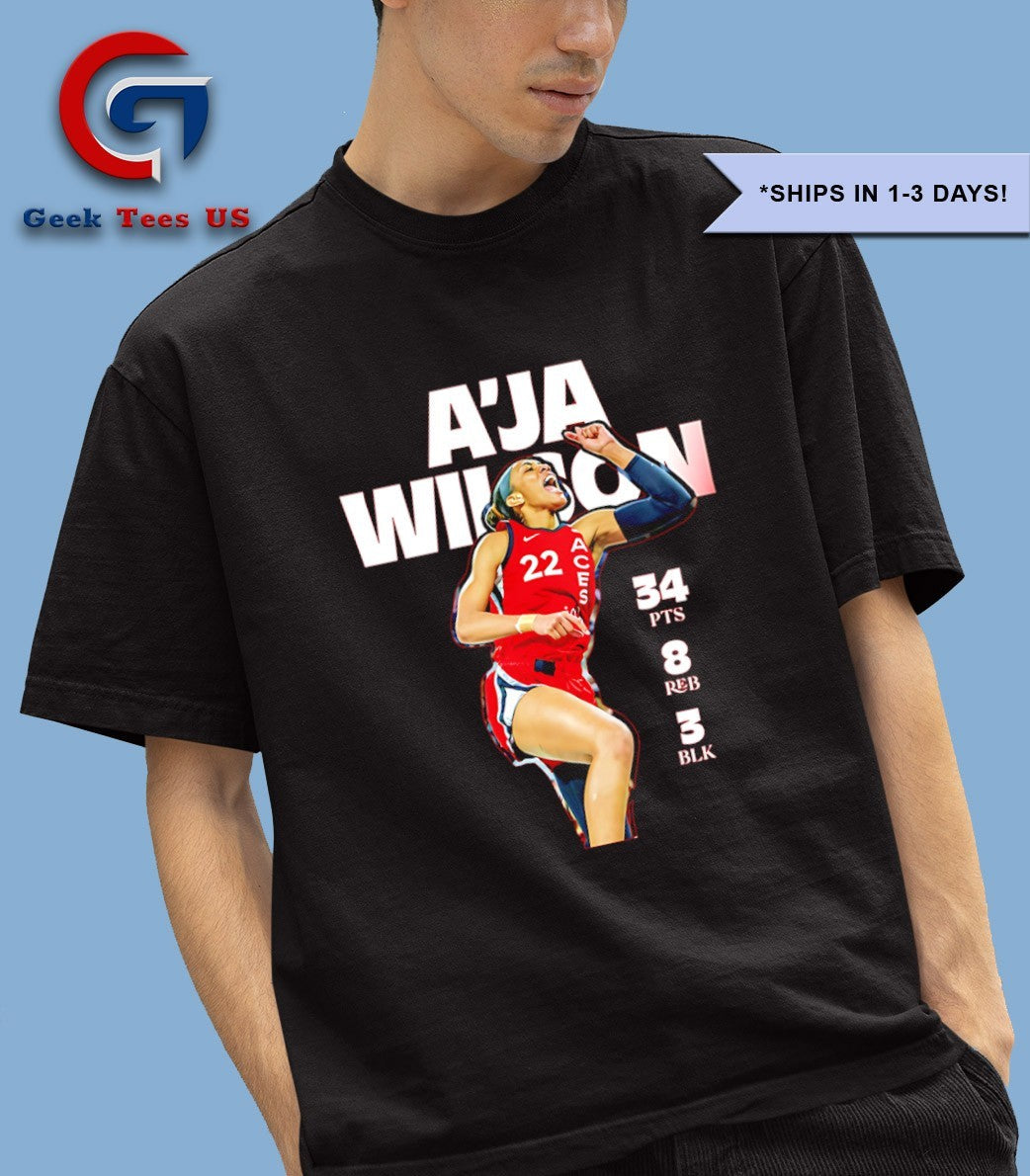 A’ja Wilson 34 Pts 8 Reb 3 Blk Las Vegas Aces WNBA shirt