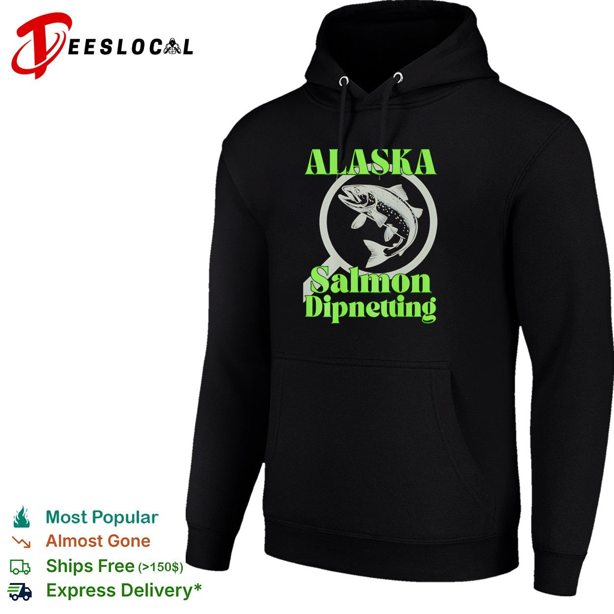 Alaska salmon dipnetting fish jumping through arrow and net circle logo shirt
