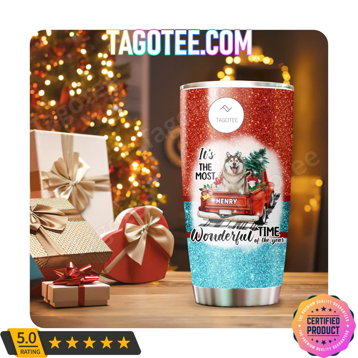 Alaskan Malamute Dog Merry Christmas Holiday Most Wonderful Time Of The Year Tumbler