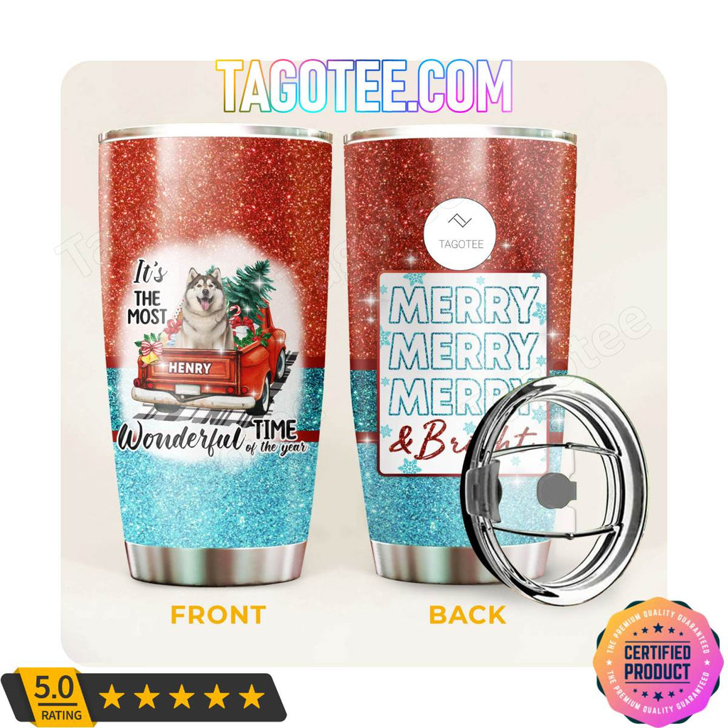 Alaskan Malamute Dog Merry Christmas Holiday Most Wonderful Time Of The Year Tumbler
