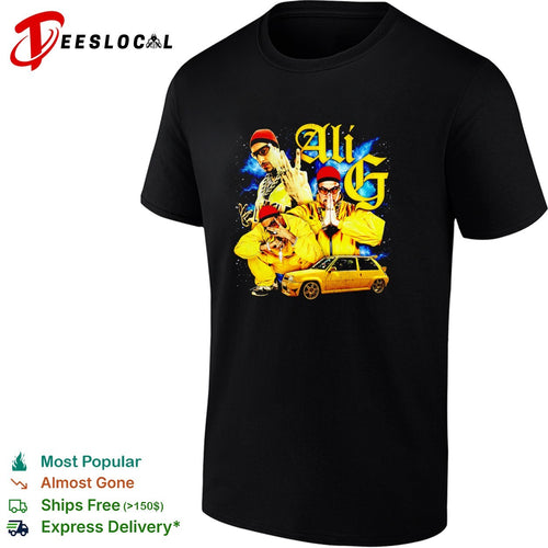 Ali G wih yellow car graphic shirt