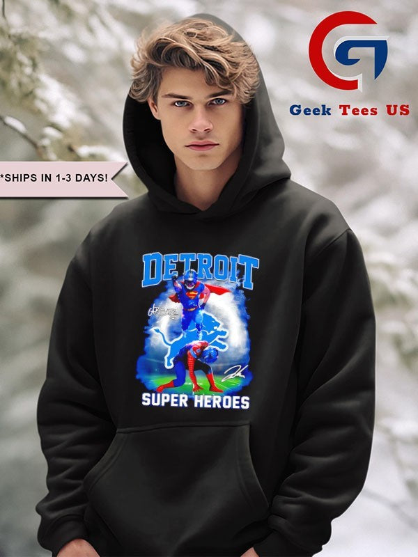 Amon-Ra St. Brown Super Man Jahmyr Gibbs Detroit Lions Super Heroes 2025 signature shirt