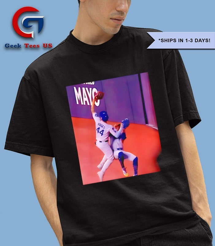 Andy Pages 2025 World Series Game Saving Catch photo shirt