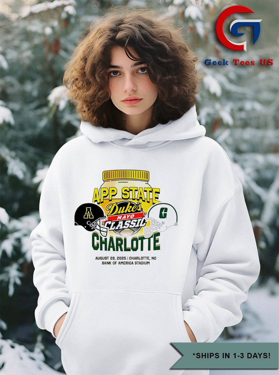 Appalachian State Mountaineers vs Charlotte 49ers Duke’s Mayo Classic 2025 helmet shirt