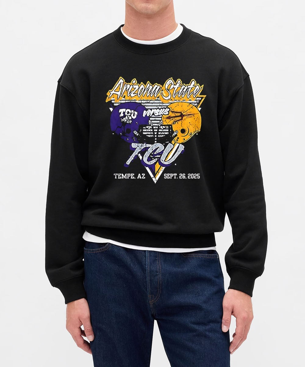 Arizona State Sun Devils vs TCU Horned Frogs Football 2025 helmet shirt