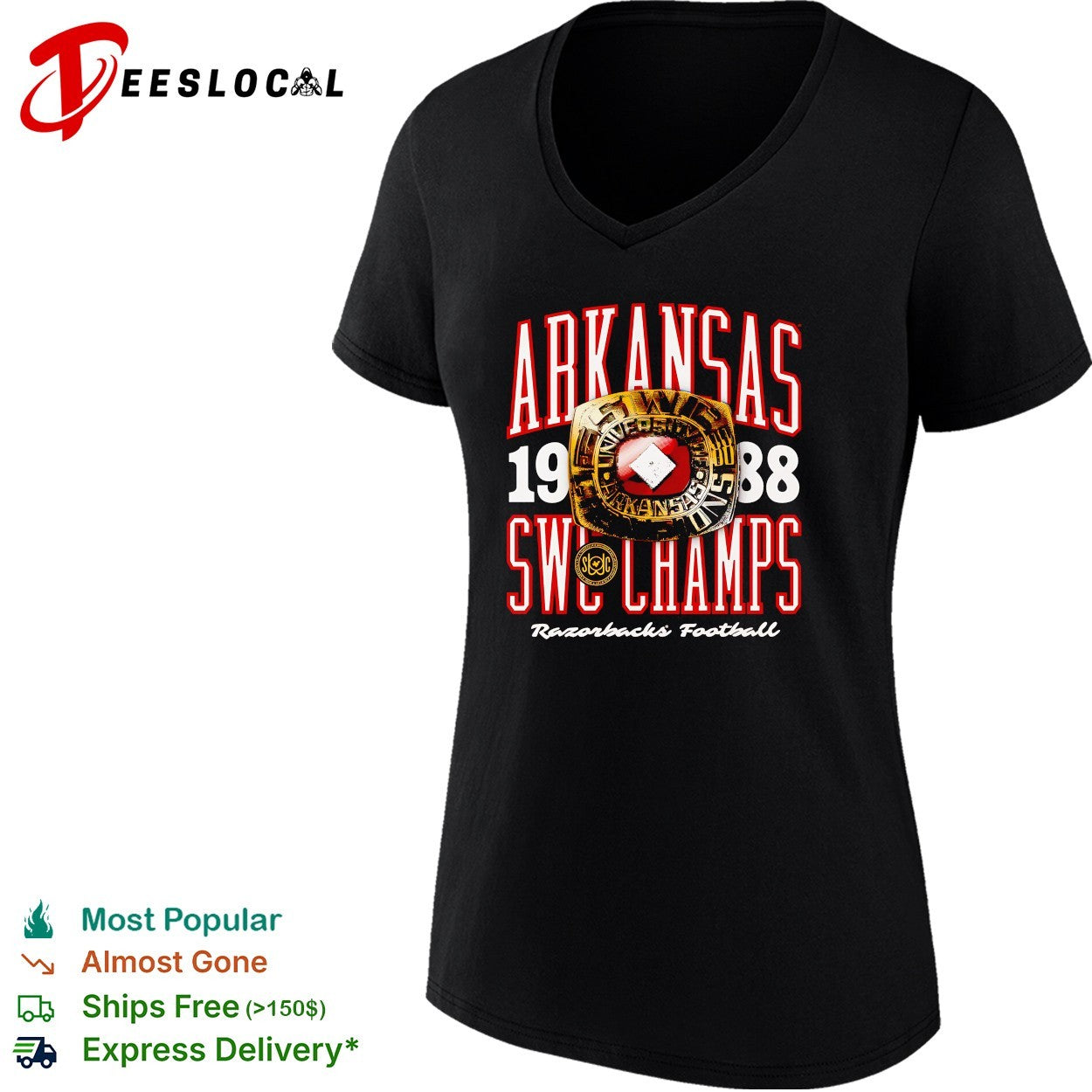 Arkansas Razorbacks 1988 SWC champions football ring championship shirt