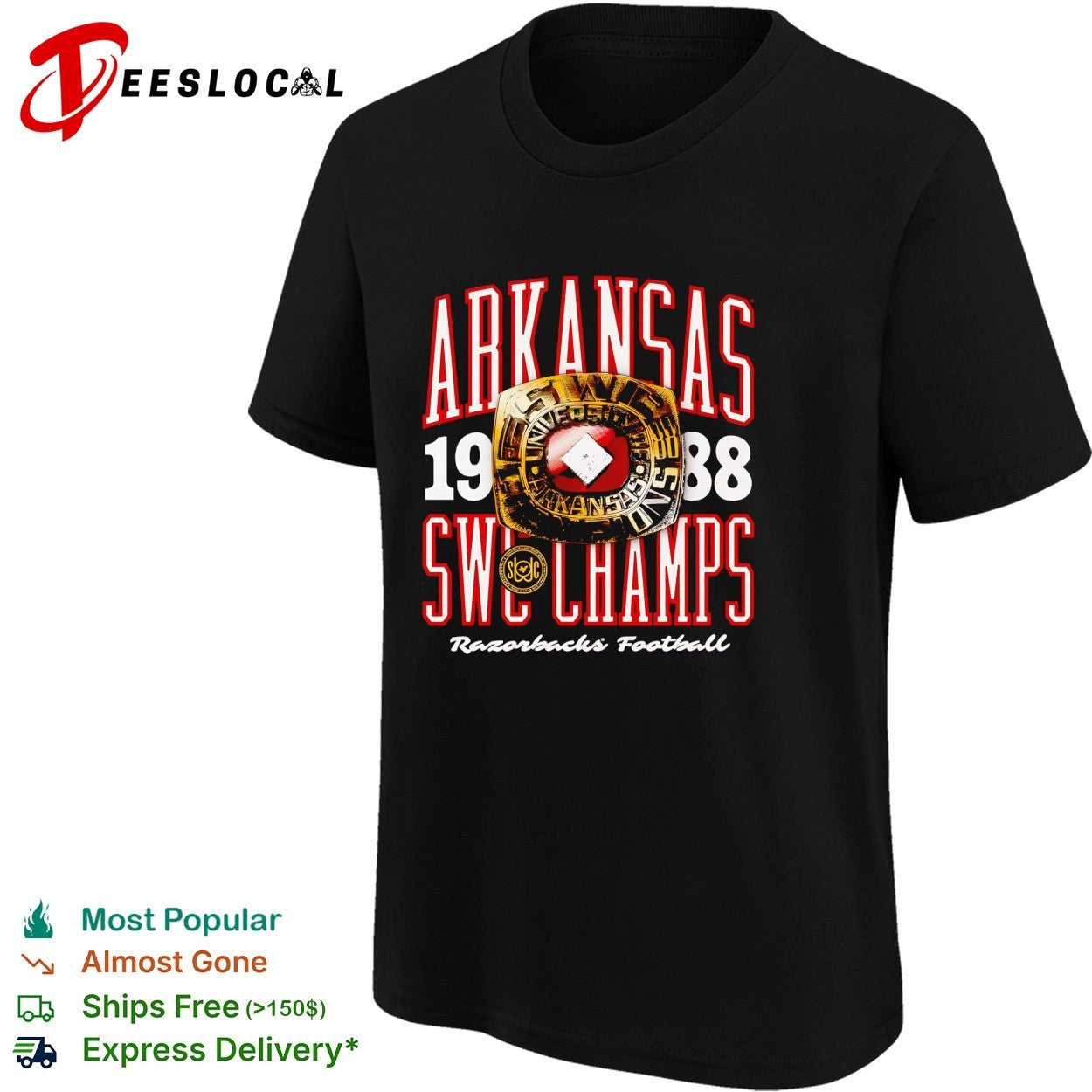 Arkansas Razorbacks 1988 SWC champions football ring championship shirt