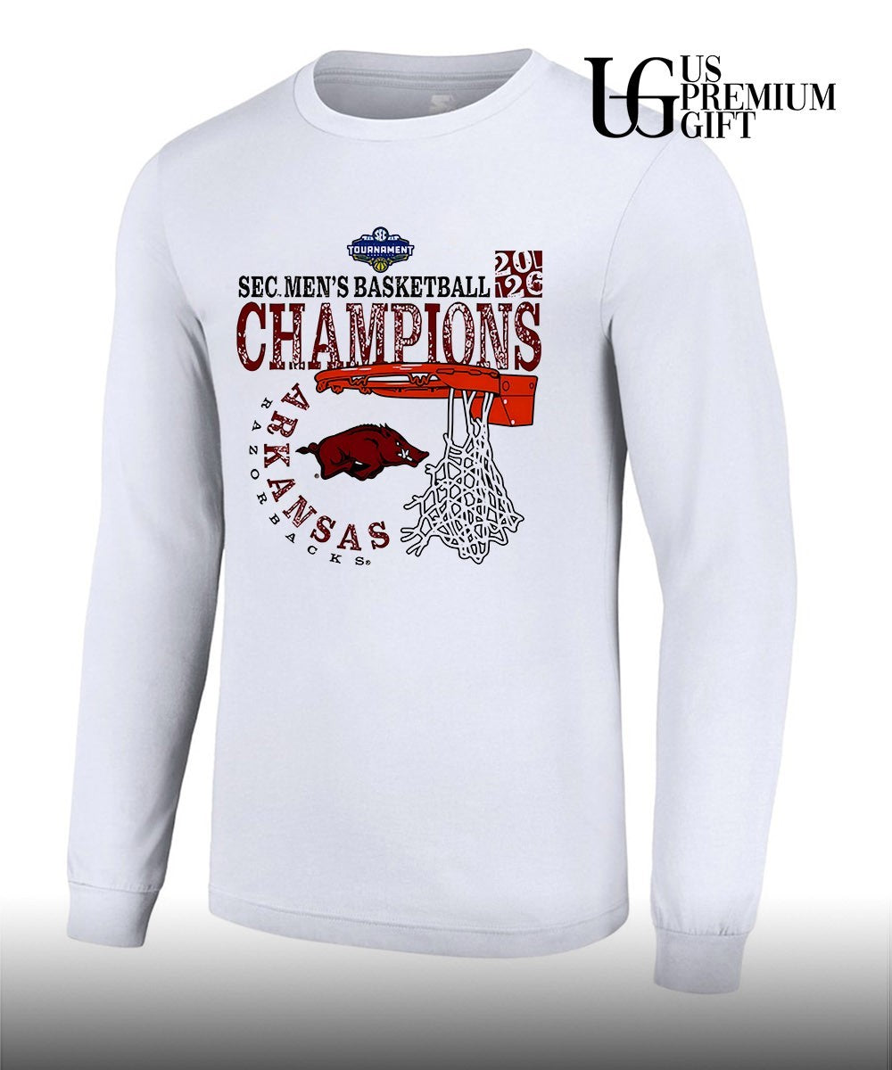 Arkansas Razorbacks 2026 SEC Men’s Basketball Tournament Champions cut nets shirt