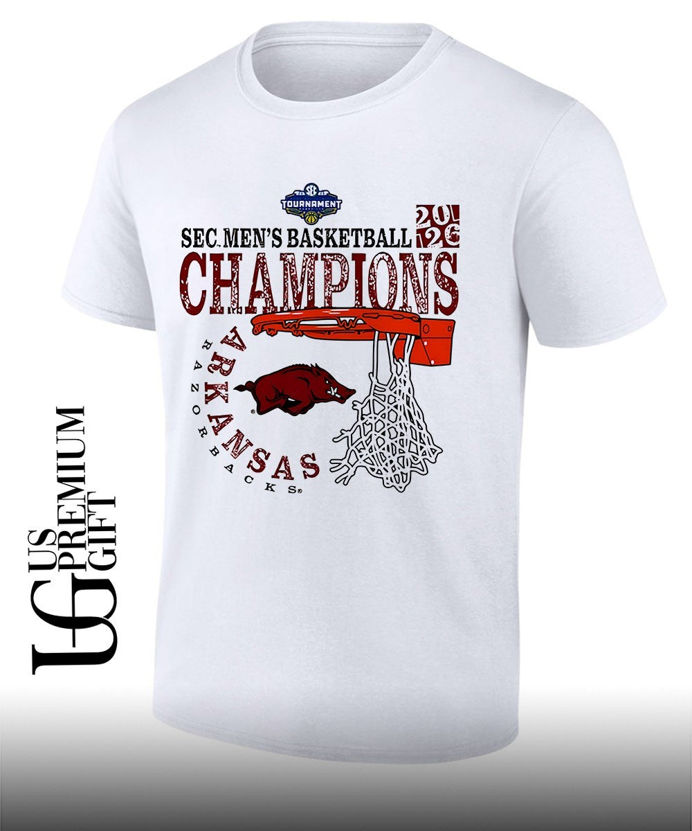 Arkansas Razorbacks 2026 SEC Men’s Basketball Tournament Champions cut nets shirt