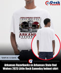 Arkansas Razorbacks vs Arkansas State Red Wolves 2025 Little Rock Gameday helmet shirt