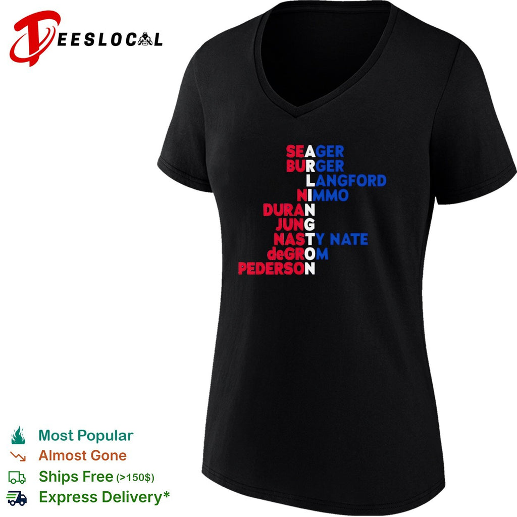 Arlington Baseball Players Seager Burger Langford Nimmo Duran Jung Nasty Nate deGrom Pederson shirt